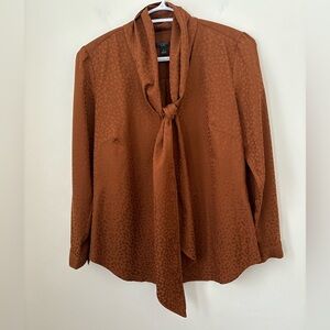 Anne Taylor copper coloured tie-neck blouse